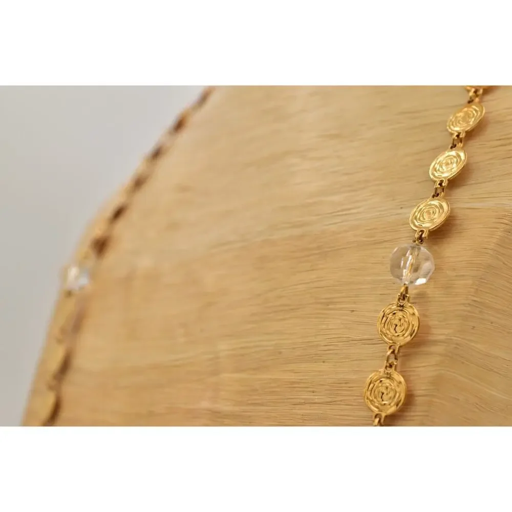 Liz Claiborne Vintage Coin Necklace Gold Chain Station Crystal Signed 80s BinBJ